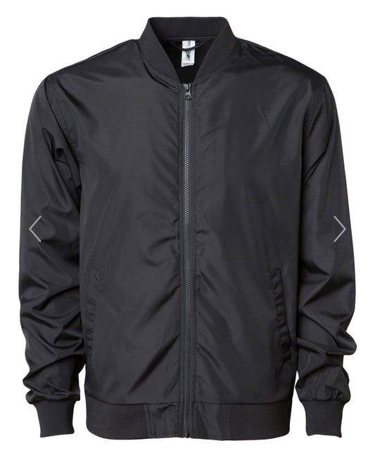 Unisex Lightweight Black Bomber Jacket w/ Embroidery